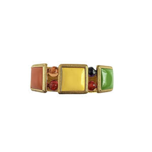 Vintage 1980s Liz Claiborne Colorblock Panel Stretch Bracelet Gold Tone